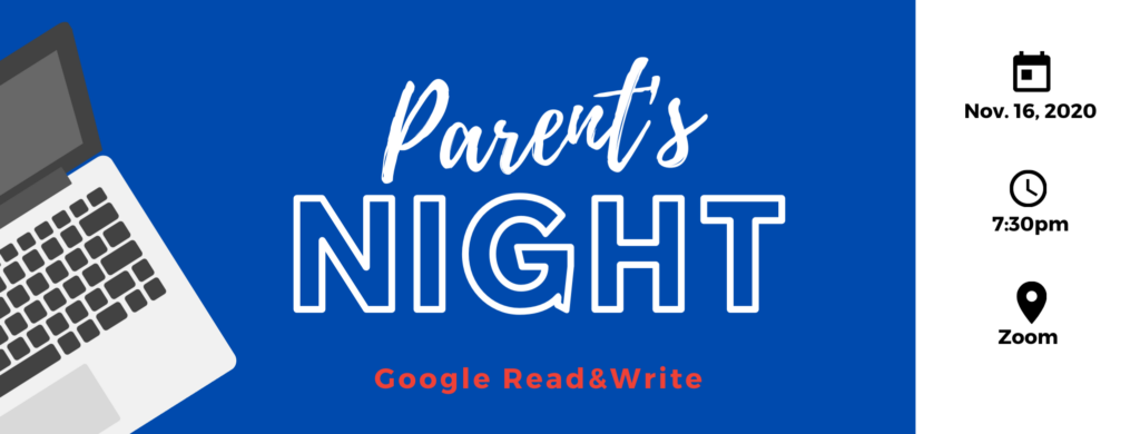 Facebook Cover: Parent's Night November 16, 2020 at 7:30pm on Zoom