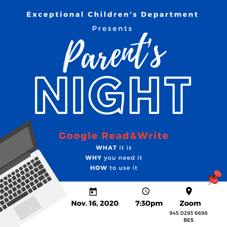 Instagram Post: Parent's Night November 16, 2020 at 7:30pm on Zoom