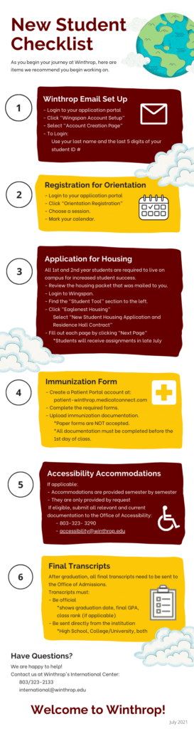 A checklist of the 6 steps for new students to complete